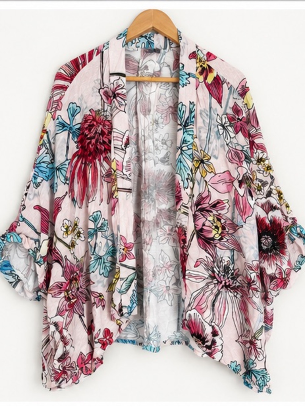 Anthropologie BL^NK London Floral Kimono Top One Size Pink Lotus Flower Boho